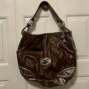 Faux brown patent leather bag